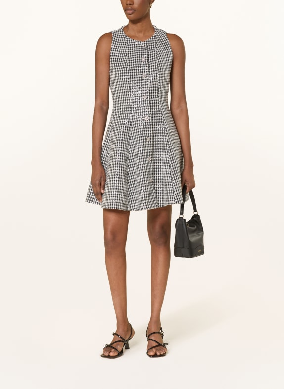 SANDRO Sukienka z tweedu z cekinami CZARNY / BIAŁY