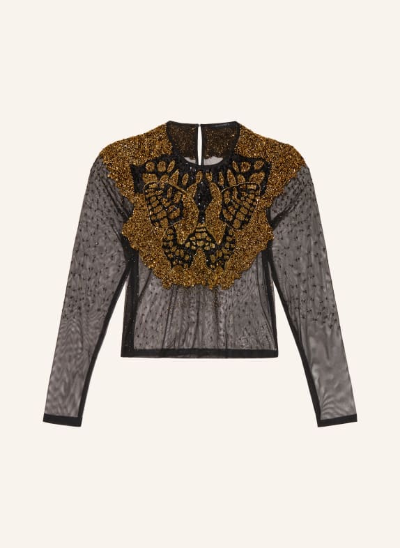 ALLSAINTS Blusenshirt GRETA aus Mesh mit Pailletten SCHWARZ / GOLD