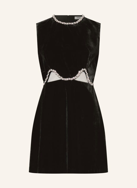 SANDRO Samtkleid mit Schmucksteinen SCHWARZ