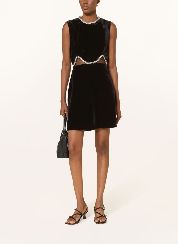 SANDRO Aksamitna sukienka z kamieniami ozdobnymi CZARNY