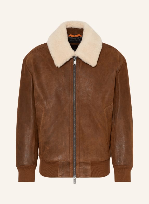 BOSS Lederjacke JONIER BRAUN / ECRU