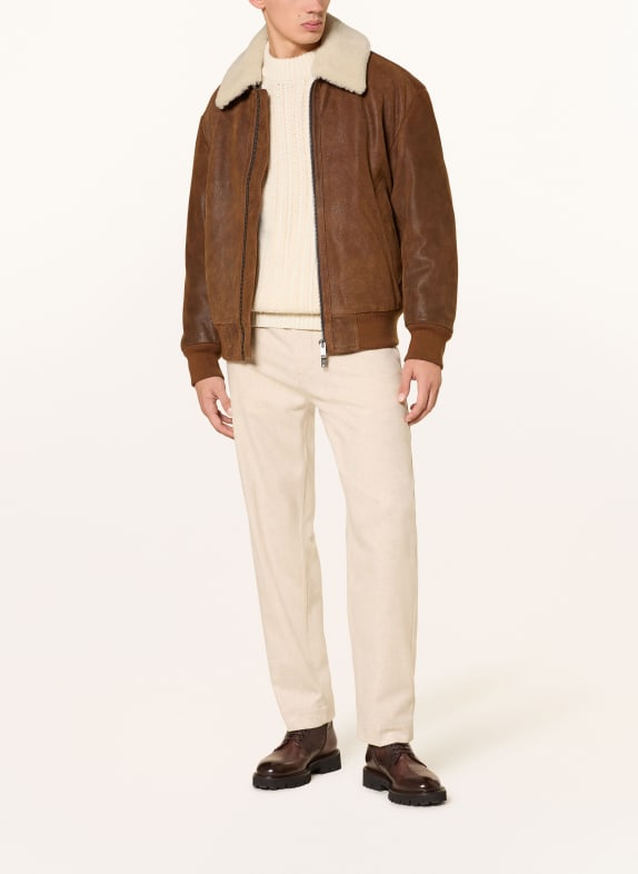 BOSS Lederjacke JONIER BRAUN / ECRU