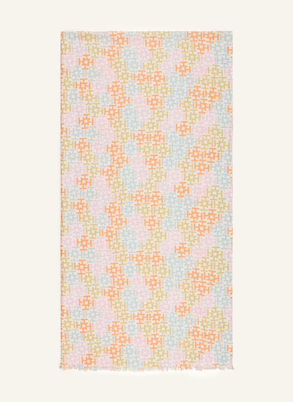 HEMISPHERE Kašmírová šála s hedvábím BÍLÁ / ORANŽOVÁ / SVĚTLE ZELENÁ