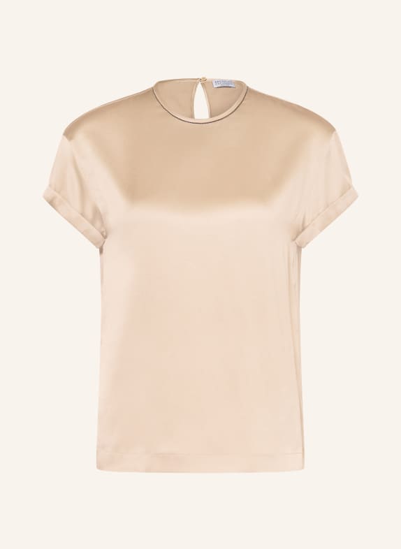 BRUNELLO CUCINELLI Blusenshirt aus Seide mit Schmucksteinen TAUPE
