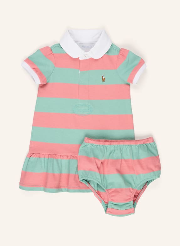 POLO RALPH LAUREN Set: Polokleid und Hose ROSA / MINT / WEISS
