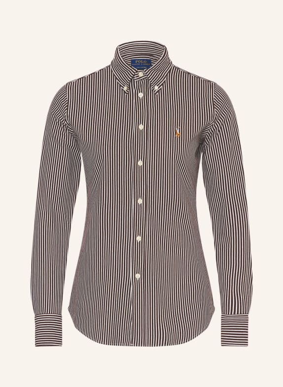 POLO RALPH LAUREN Hemdbluse aus Piqué DUNKELBRAUN / WEISS