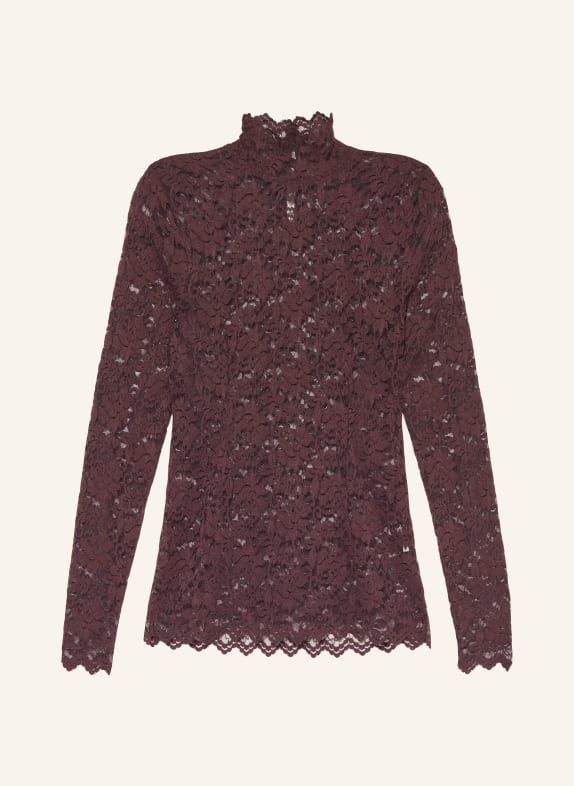 NEO NOIR Long sleeve shirt LIZA made of lace DARK BROWN