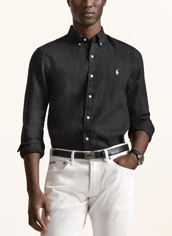 POLO RALPH LAUREN Linnen hemd Slim Fit ZWART / WIT