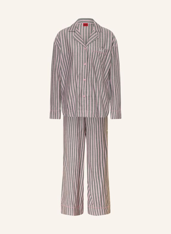 HUGO Pyžamo FLANNEL SET ŠEDÁ / STŘÍBRNÁ / STARORŮŽOVÁ