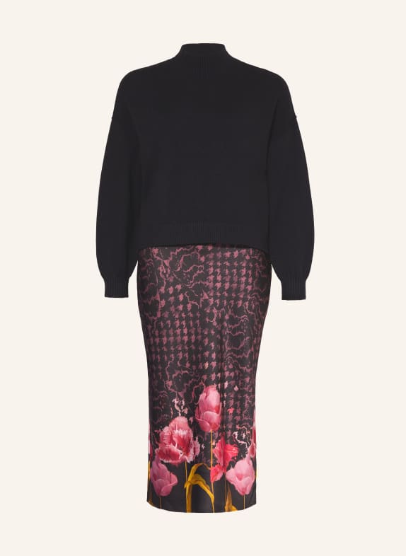 TED BAKER Set KAATYY: Satinkleid und Pullover SCHWARZ / ALTROSA / GRÜN
