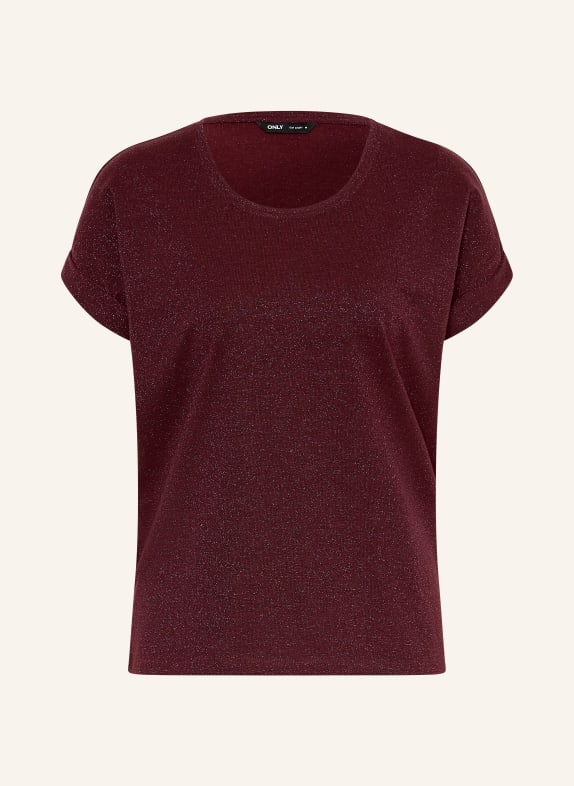 ONLY T-Shirt mit Glitzergarn DUNKELROT