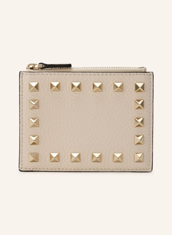 VALENTINO GARAVANI Kartenetui ROCKSTUD mit Münzfach CREME
