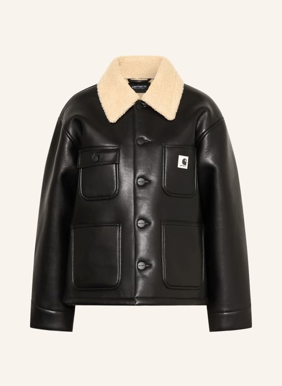 carhartt WIP Bunda SHEPTON v koženém vzhledu s umělou kožešinou ČERNÁ / KRÉMOVÁ