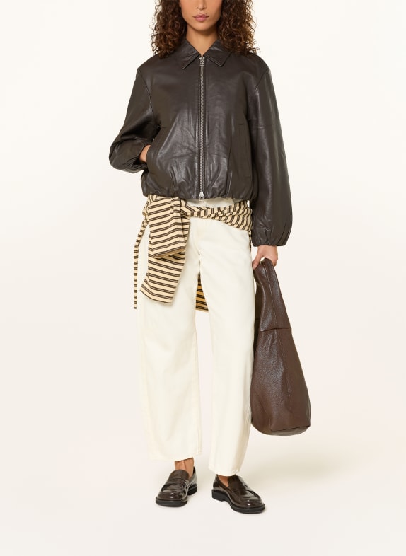 Marc O'Polo DENIM kožená bunda TMAVĚ HNĚDÁ