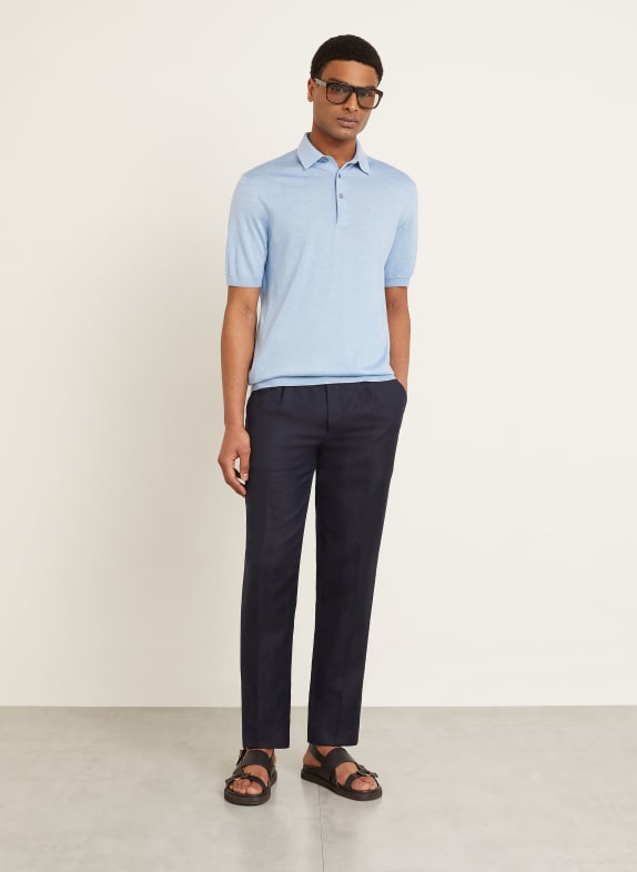 ZEGNA Pletené polo tričko s hedvábím TMAVĚ MODRÁ