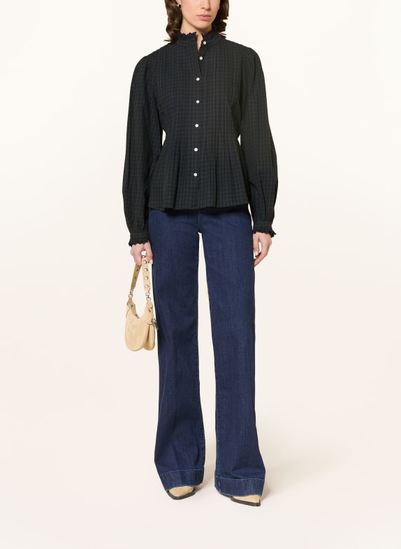 POLO RALPH LAUREN Blouse met opengewerkte kant en ruches DONKERBLAUW / DONKERGROEN