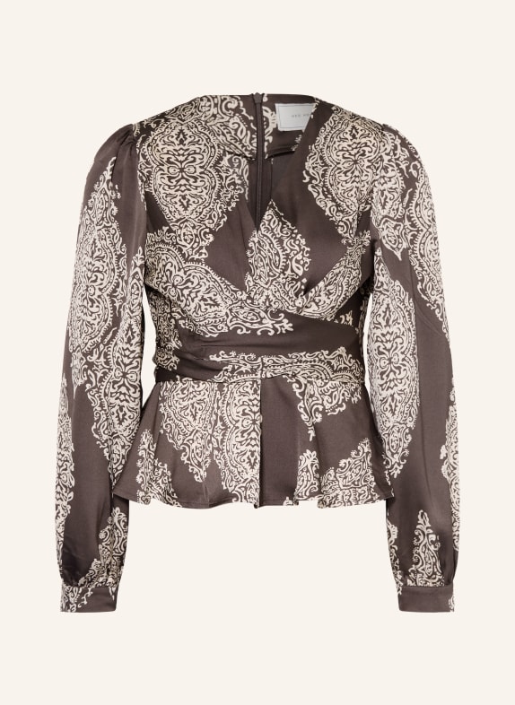 NEO NOIR RISTA blouse top in satin wrap look DARK BROWN / LIGHT BROWN