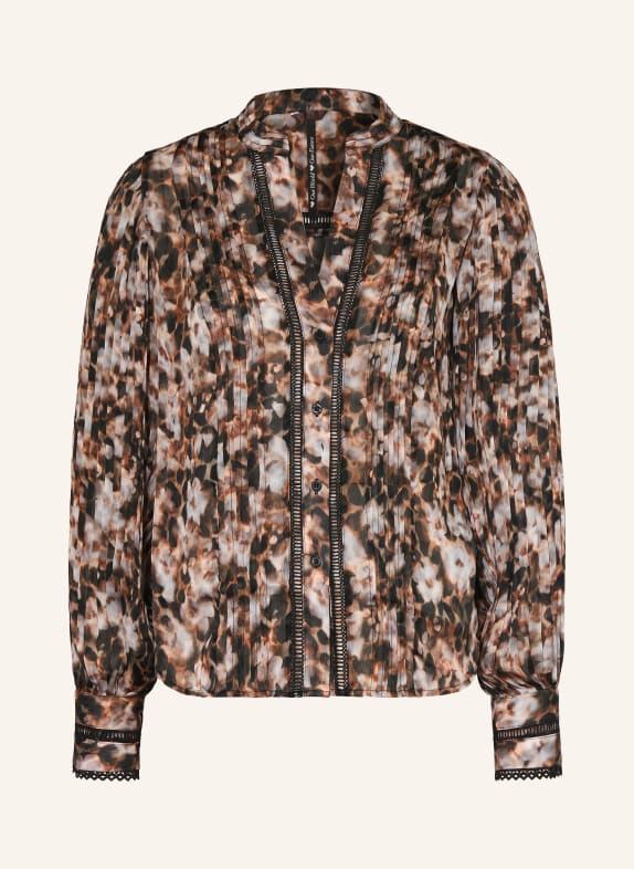 GUESS Bluse JOSETTE mit Plissees und Lochspitze HELLGRAU / BRAUN / SCHWARZ