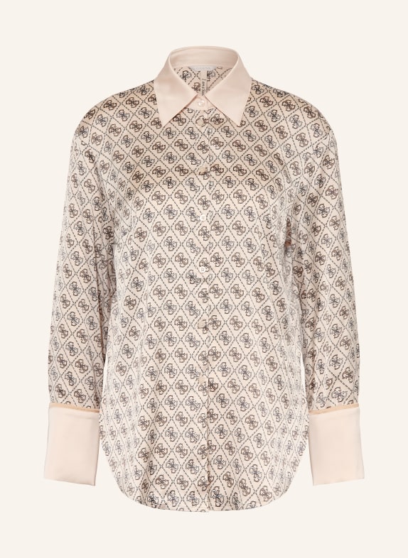 GUESS ALEXANDRA satin shirt blouse LIGHT BROWN / GRAY / WHITE