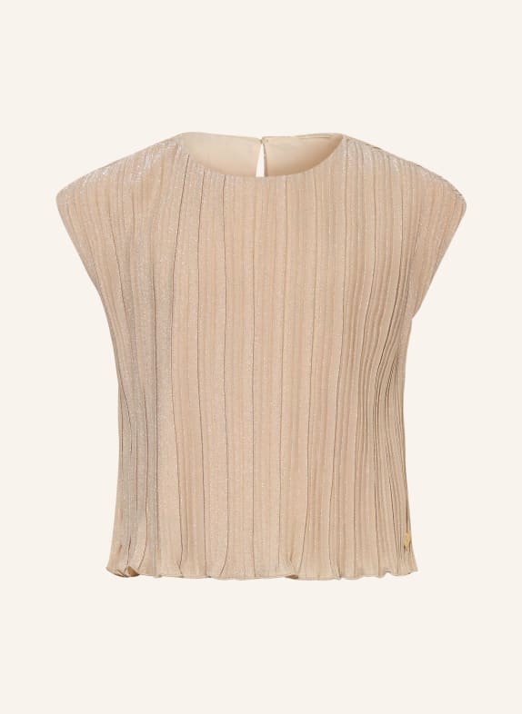 GUESS Plisované tričko s třpytivou nití BÉŽOVÁ / STŘÍBRNÁ