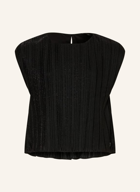 GUESS Plisované tričko s třpytivou nití ČERNÁ / STŘÍBRNÁ