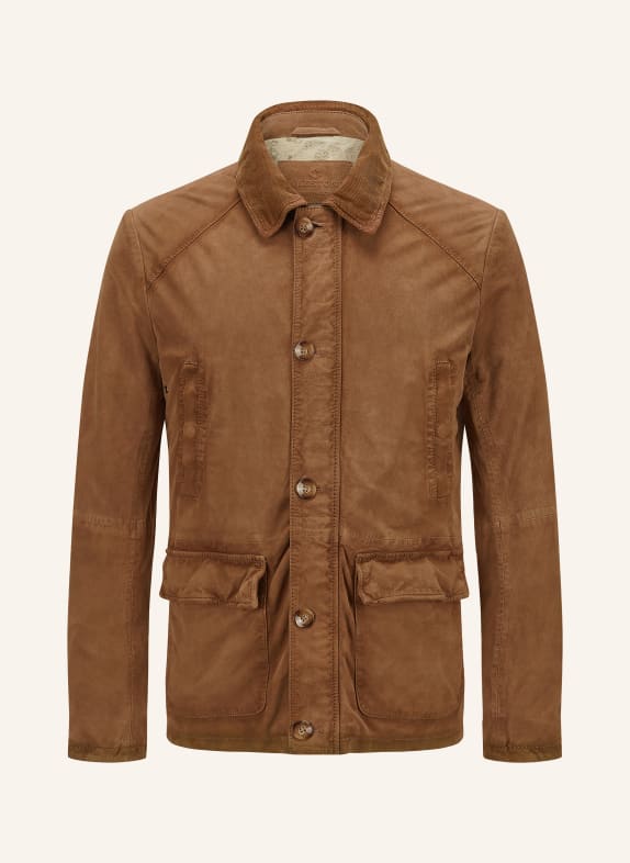 MILESTONE Kožená bunda MSEMIL HNĚDÁ