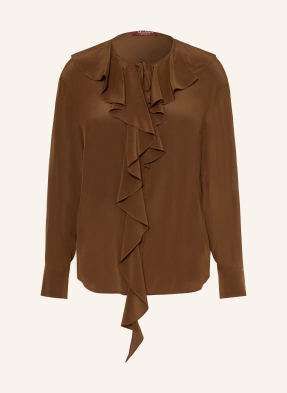 Max Mara STUDIO Jedwabna bluzka EPICA z falbanami BRĄZOWY