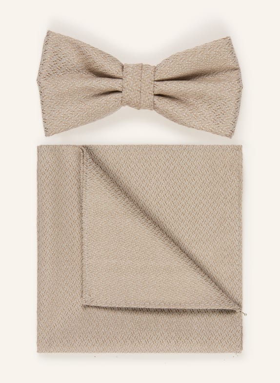 ROY ROBSON Set: Fliege und Einstecktuch HELLBRAUN