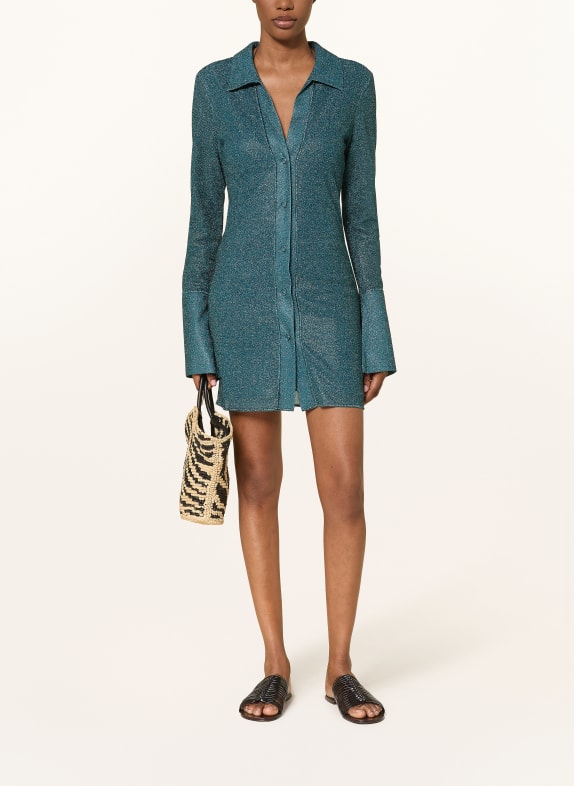 Oséree Hemdblusenkleid LUMIÈRE mit Glitzergarn PETROL