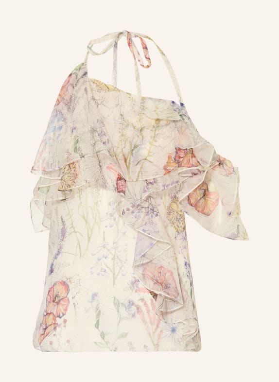 McQUEEN Blusentop aus Seide mit Volants BEIGE / ROT / BLAU