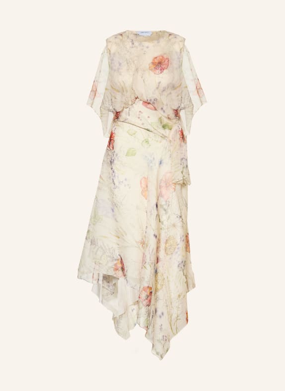 McQUEEN Seidenkleid CREME / ROT / HELLGRÜN