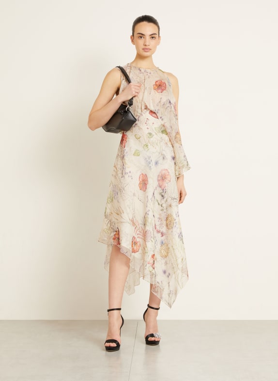 McQUEEN Seidenkleid CREME / ROT / HELLGRÜN