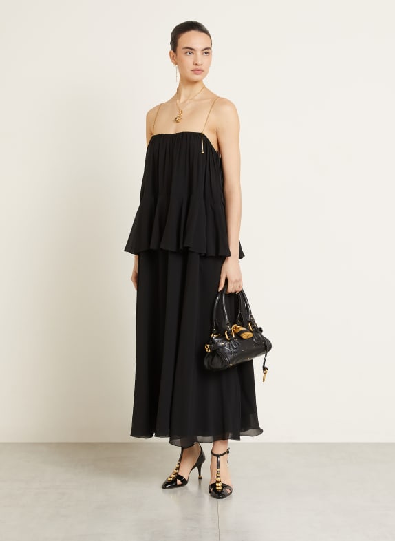 Chloé Seidenkleid mit Volants SCHWARZ / GOLD