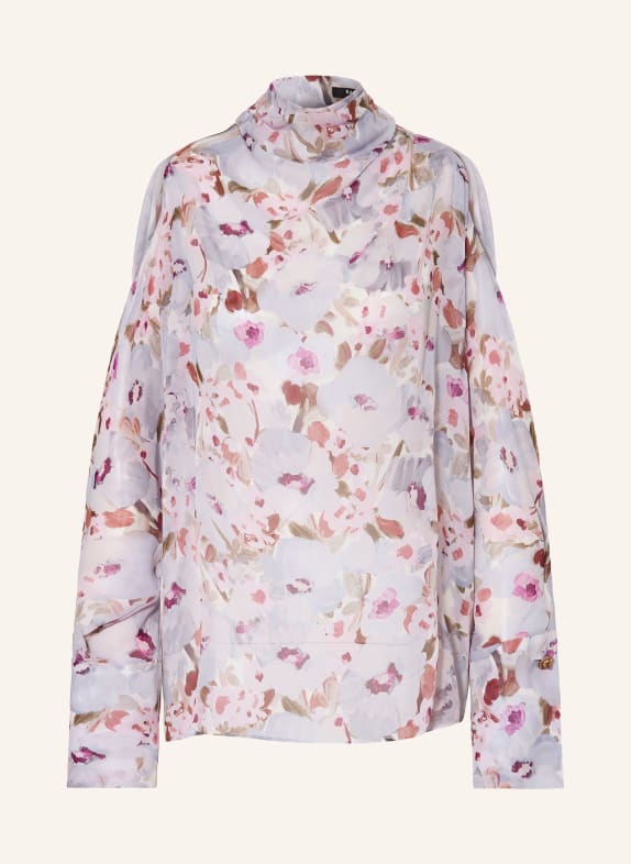 BALMAIN Cold-Shoulder-Bluse aus Seide HELLLILA / BRAUN / WEISS