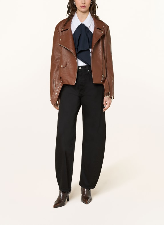 ESSENTIEL ANTWERP JUP biker jacket in leather look BROWN