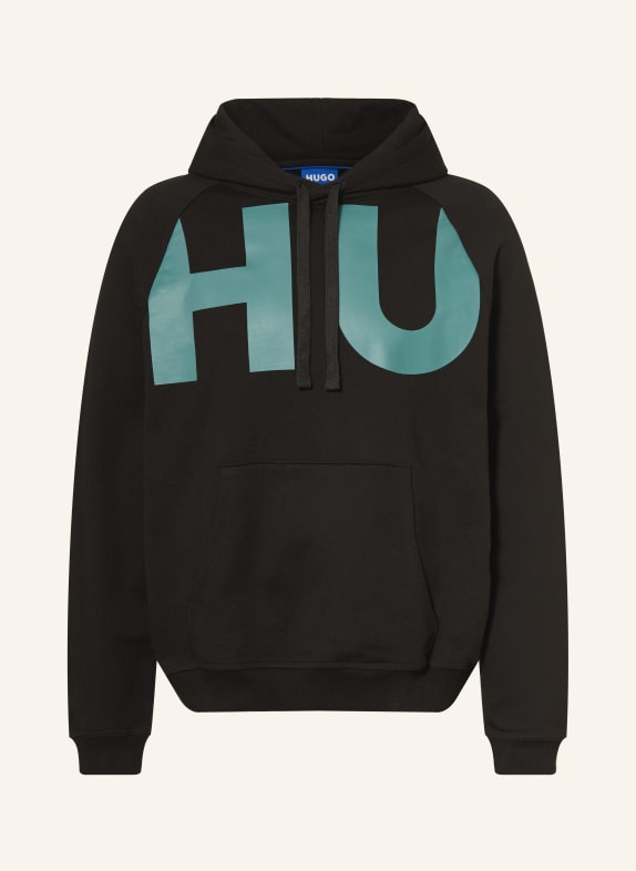 HUGO Hoodie NALFHOOD SCHWARZ / HELLBLAU