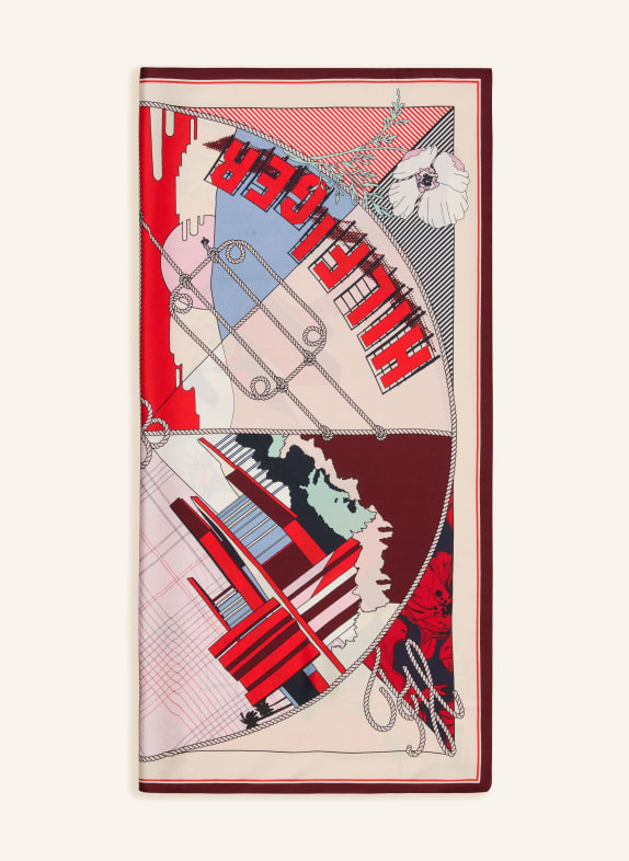 TOMMY HILFIGER hedvábný šátek KRÉMOVÁ / ČERVENÁ / TMAVĚ MODRÁ