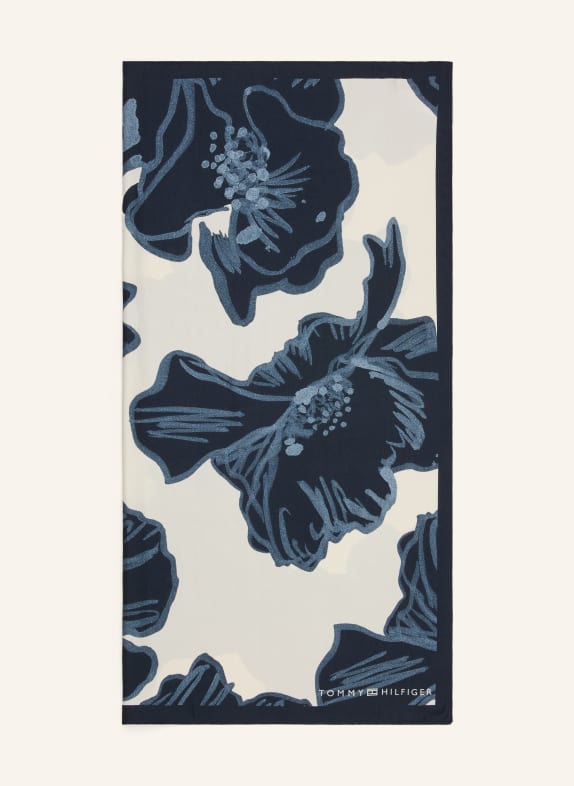 TOMMY HILFIGER hedvábný šátek TMAVĚ MODRÁ / KRÉMOVÁ / ČERNOŠEDÁ