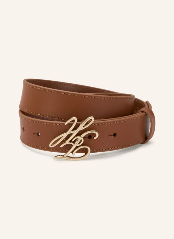 TOMMY HILFIGER kožený opasek KOŇAKOVÁ / ZLATÁ