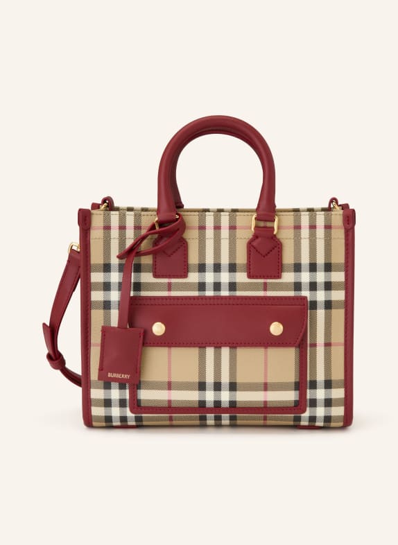BURBERRY Torebka FREYA BEŻOWY / CIEMNOCZERWONY / CZARNY