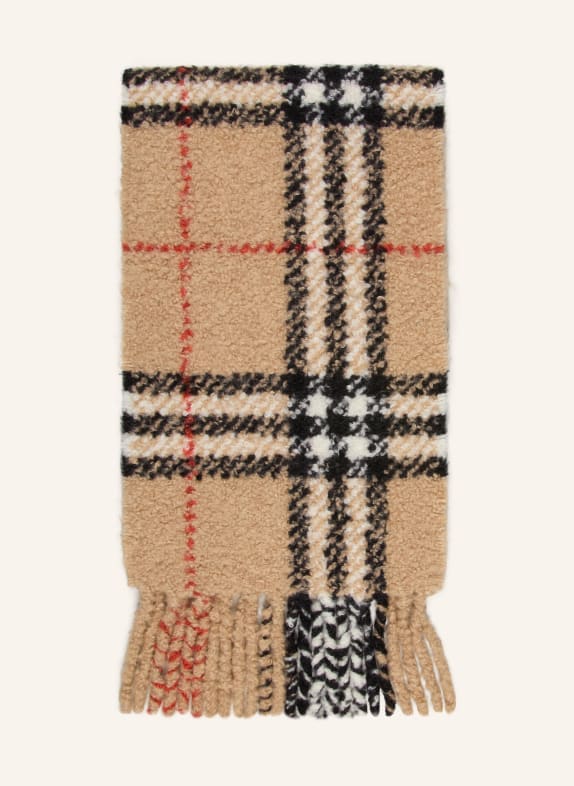 BURBERRY Bouclé-Schal aus Alpaka BEIGE / ROT / SCHWARZ