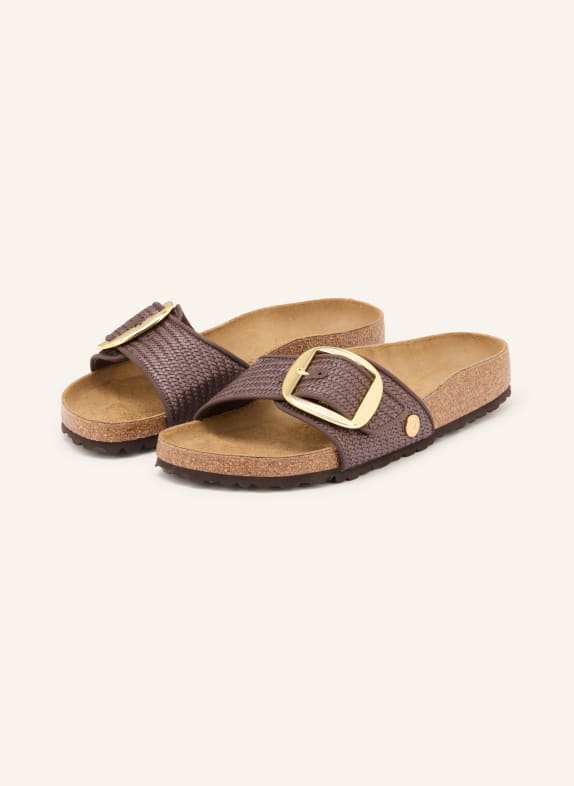 BIRKENSTOCK Pantofle MADRID BIG BUCKLE RAFFIA TMAVĚ HNĚDÁ