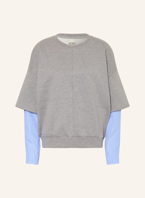 ICHI Sweatshirt IHOLINNE im Materialmix GRAU / HELLBLAU / WEISS