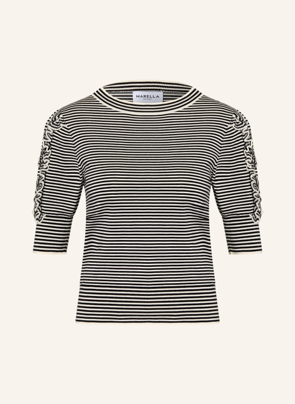 MARELLA Strickshirt MLSREFOLO mit Rüschen und 3/4-Arm DUNKELBLAU / ECRU