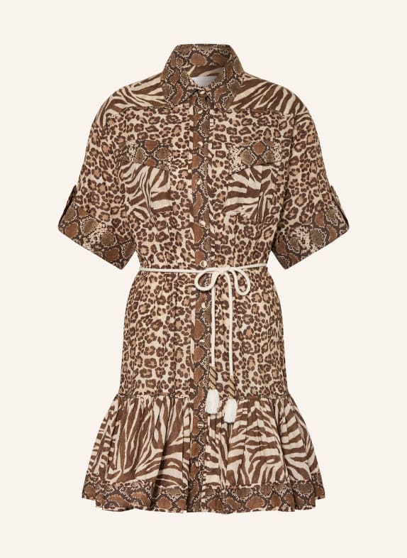 ZIMMERMANN Hemdblusenkleid WANDERLUST BRAUN / HELLBRAUN