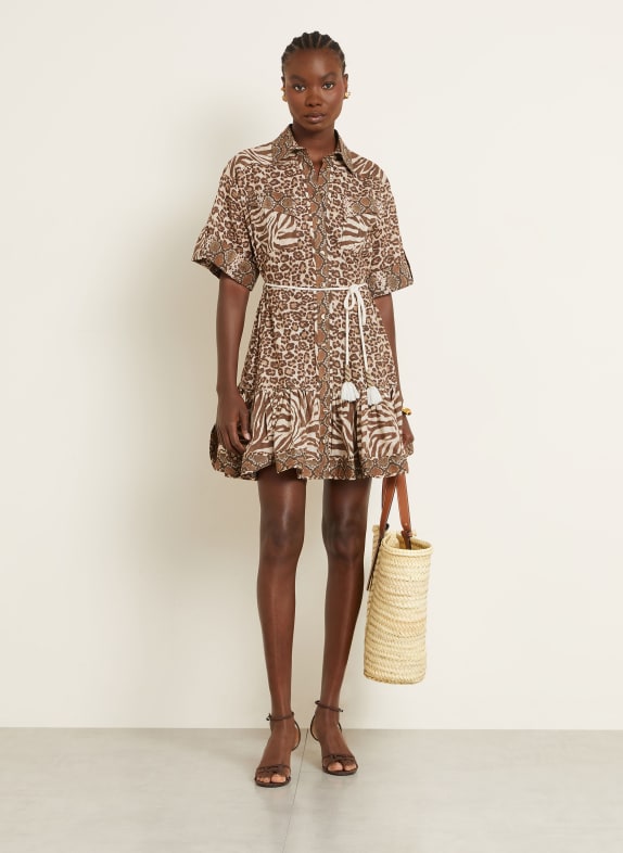 ZIMMERMANN Hemdblusenkleid WANDERLUST BRAUN / HELLBRAUN