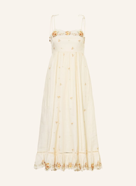 ZIMMERMANN Leinenkleid PATIENCE CREME / DUNKELORANGE / KHAKI