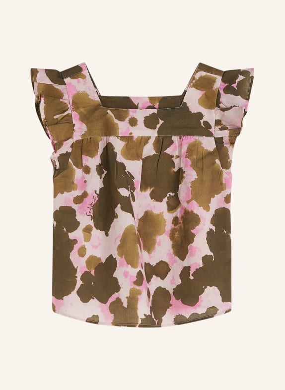 SCOTCH & SODA Top mit Leinen und Rüschen BRAUN / ROSA