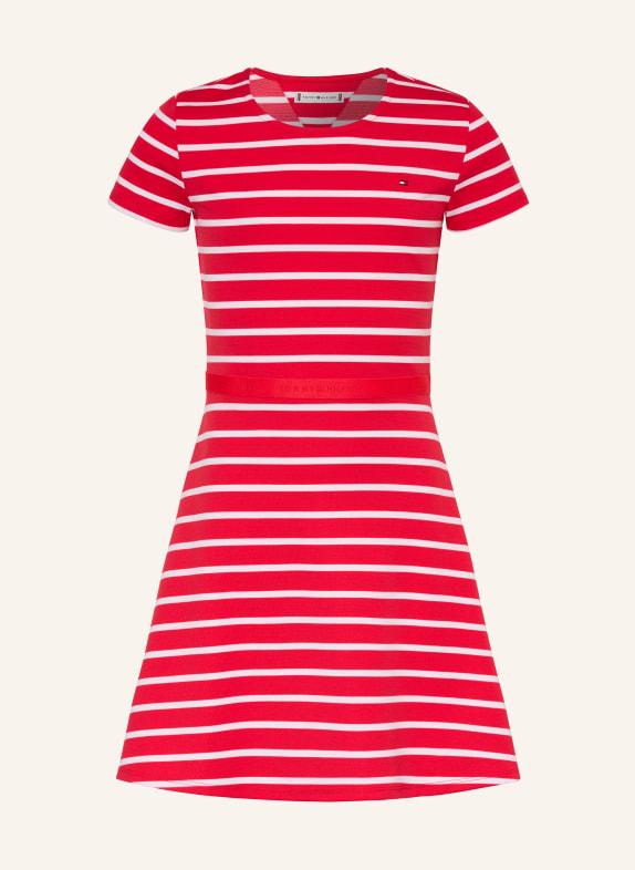 TOMMY HILFIGER sukienka z dżerseju CZERWONY / BIAŁY