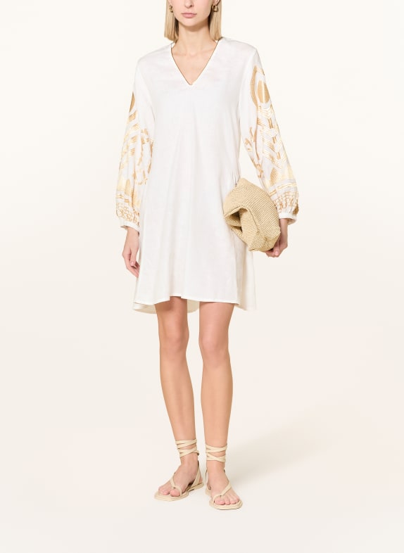 Greek Archaic Kori Strandkleid FEATHER aus Leinen WEISS / GOLD